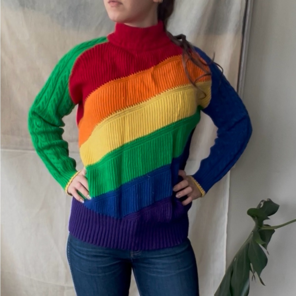 Rainbow Stripe Ribbed Knit Sweater